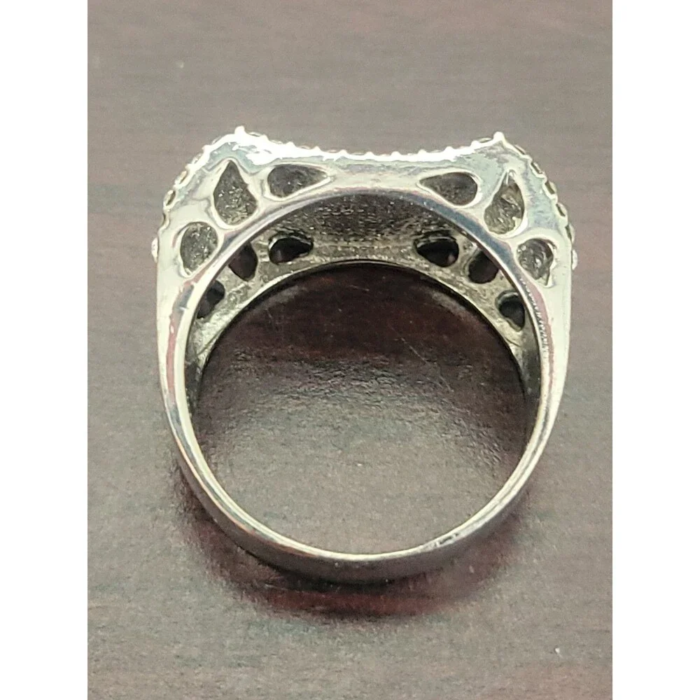 925 Sterling Silver Pavé CZ Wide Rectangle Statement Ring Iced Out Size 9